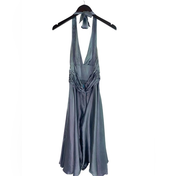 Rose & Lula 100% Silk Metallic Iridescent Marylyn Monroe Halter Dress Size 4 - Picture 2 of 16